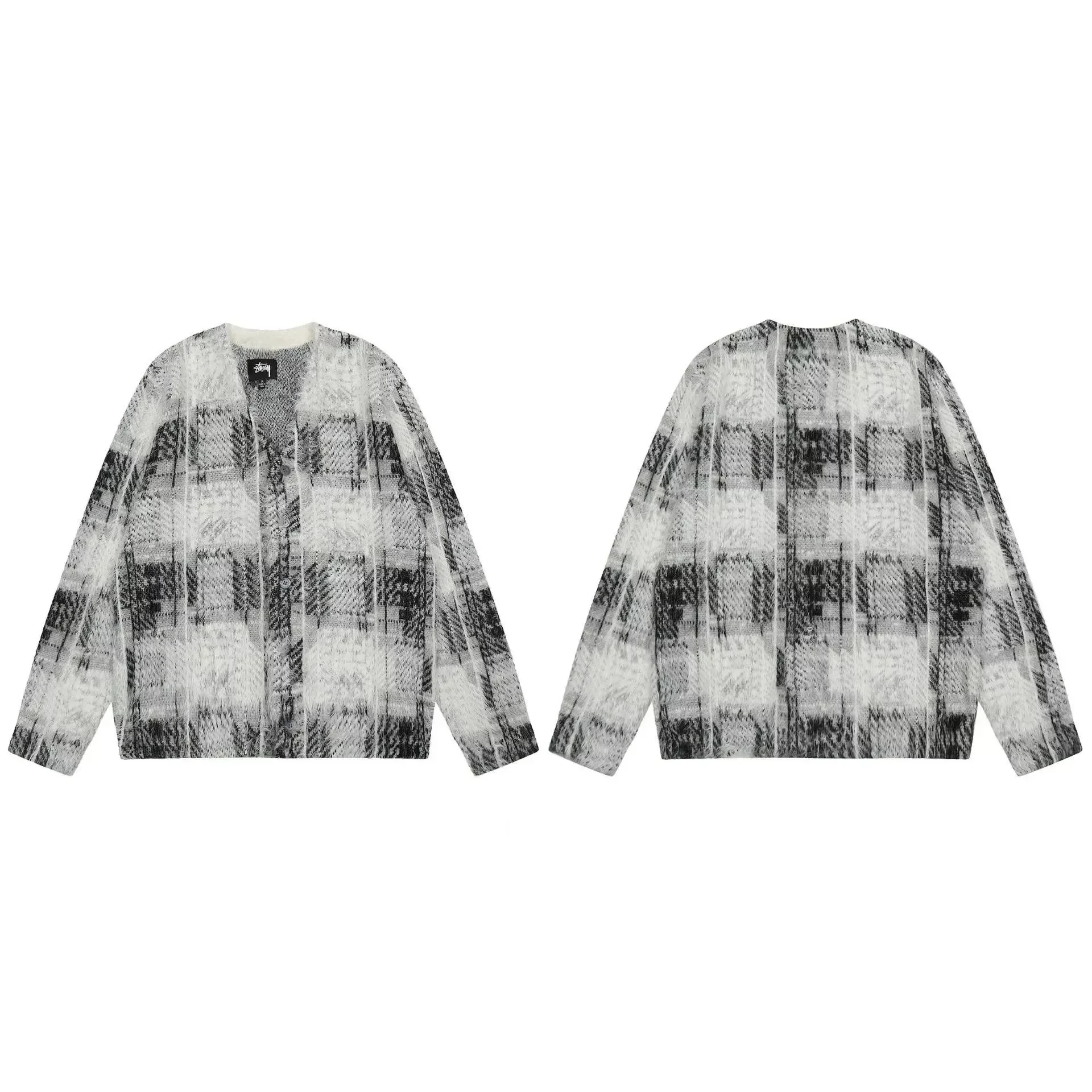 Stüssy，plaid fuzzy knit cardigan