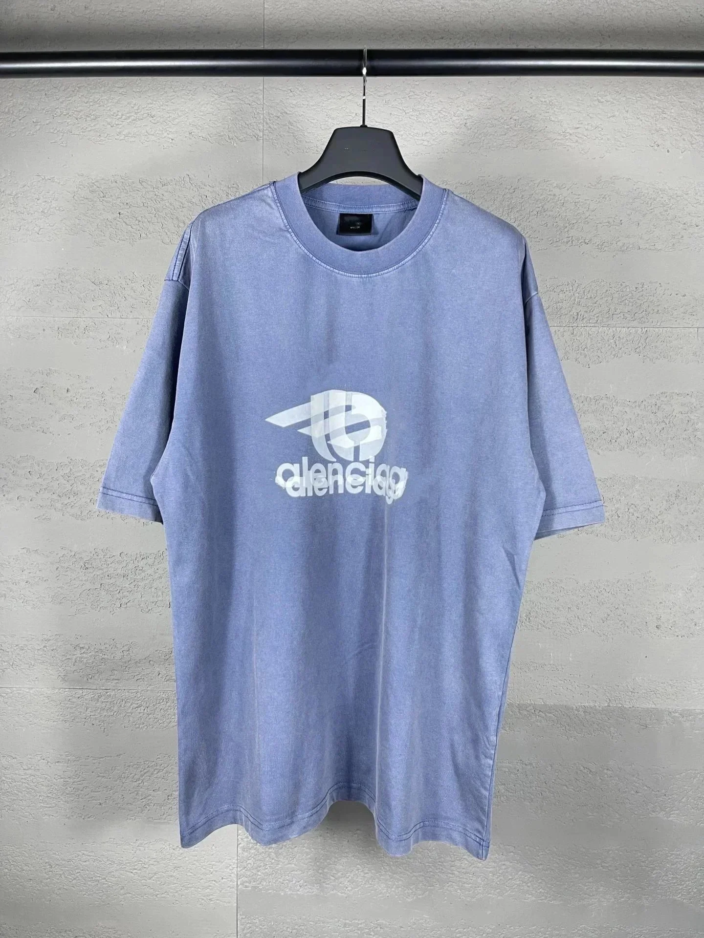 Balenciaga-Style Distressed Sports Logo Short-Sleeve T-Shirt