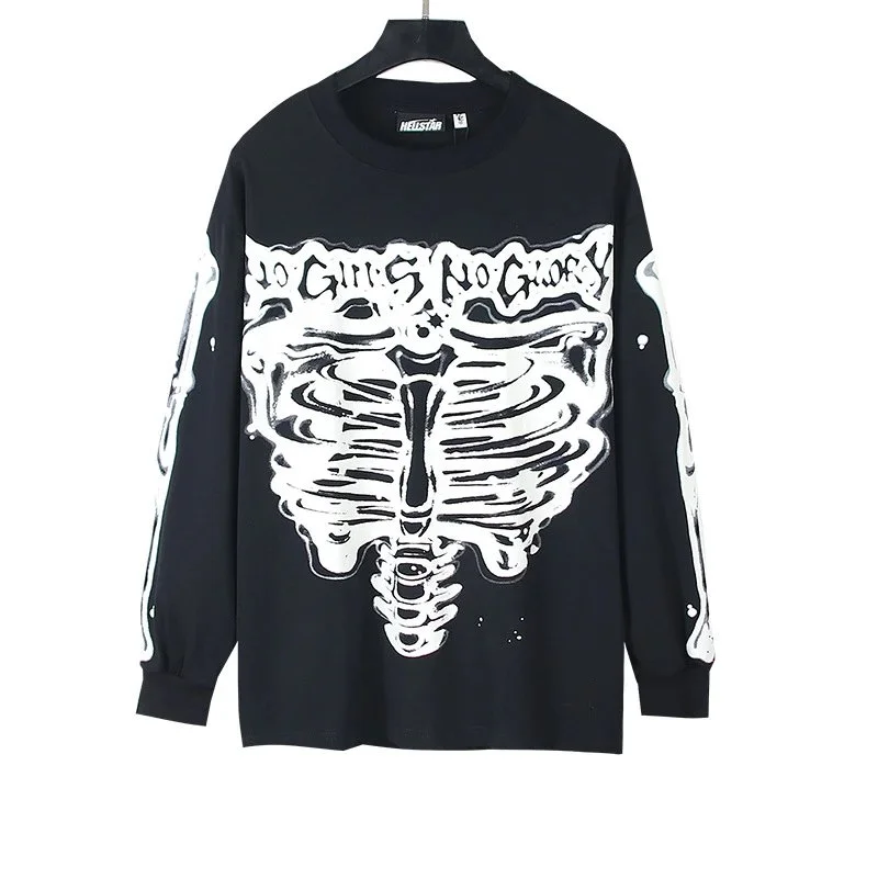 Hellstar Skull and Ribcage Skeleton Print Long-Sleeve T-Shirt