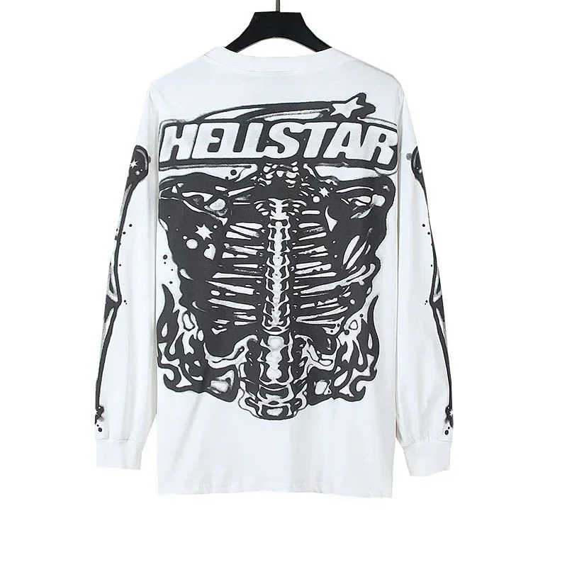 Hellstar Skull and Ribcage Skeleton Print Long-Sleeve T-Shirt - rep Hellstar
