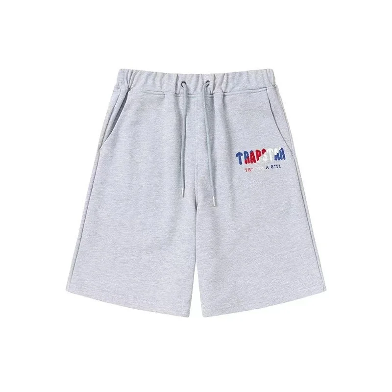 Trapstar Grey Contrast-Flocked Casual Mid-Length Sweatshorts