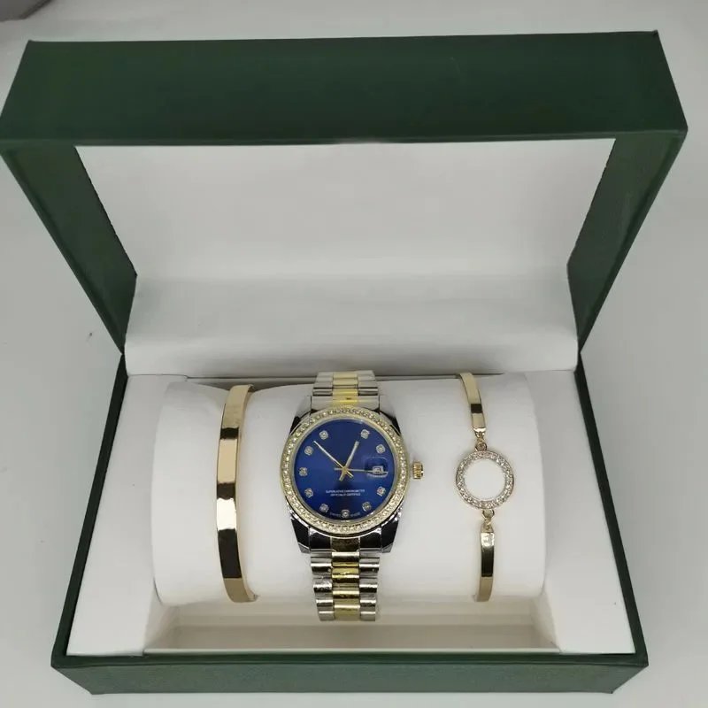 Rolex Three-Piece Set - Three-Row Bracelet Datejust with Diamonds Men's Two-Tone Blue