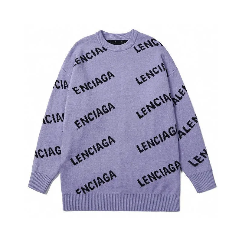 Balenciaga All-Over Italic Lettering Loose-Fit Knitted Sweater — Lavender Purple