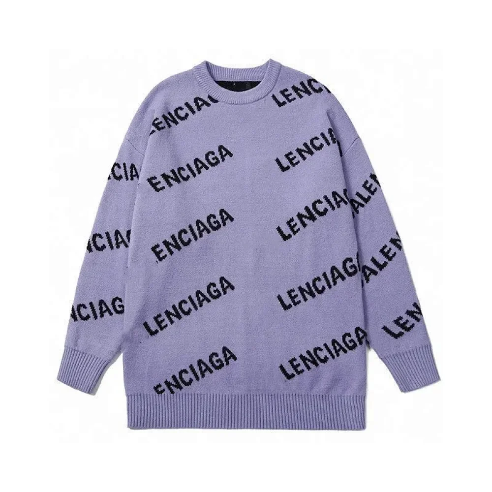 Balenciaga All-Over Italic Lettering Loose-Fit Knitted Sweater — Lavender Purple