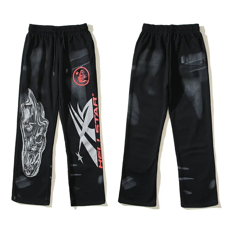 Hellstar Distressed Flame-Print Raw-Hem Straight-Leg Sweatpants - rep Hellstar
