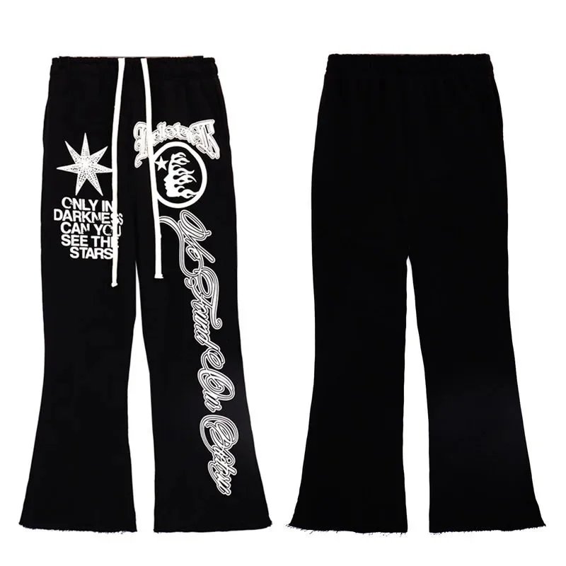 Hellstar: American Retro-Style Casual Sweatpants with Printed Graphics and Raw-Edge Flared Hems - rep Hellstar