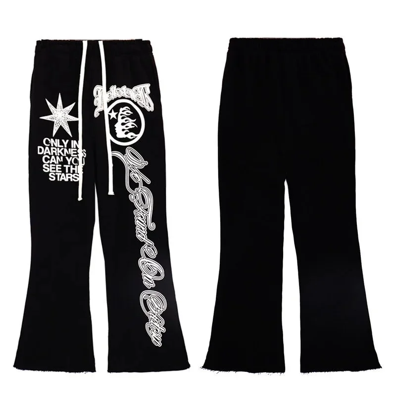 Hellstar: American Retro-Style Casual Sweatpants with Printed Graphics and Raw-Edge Flared Hems