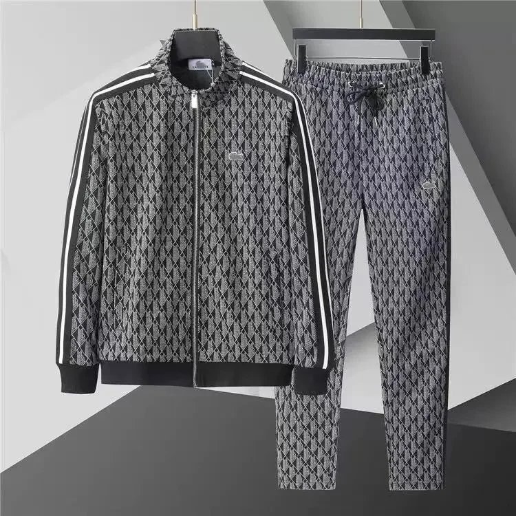 Lacoste Tracksuits Geometric-pattern zip track jacket and trousers set — R1 black