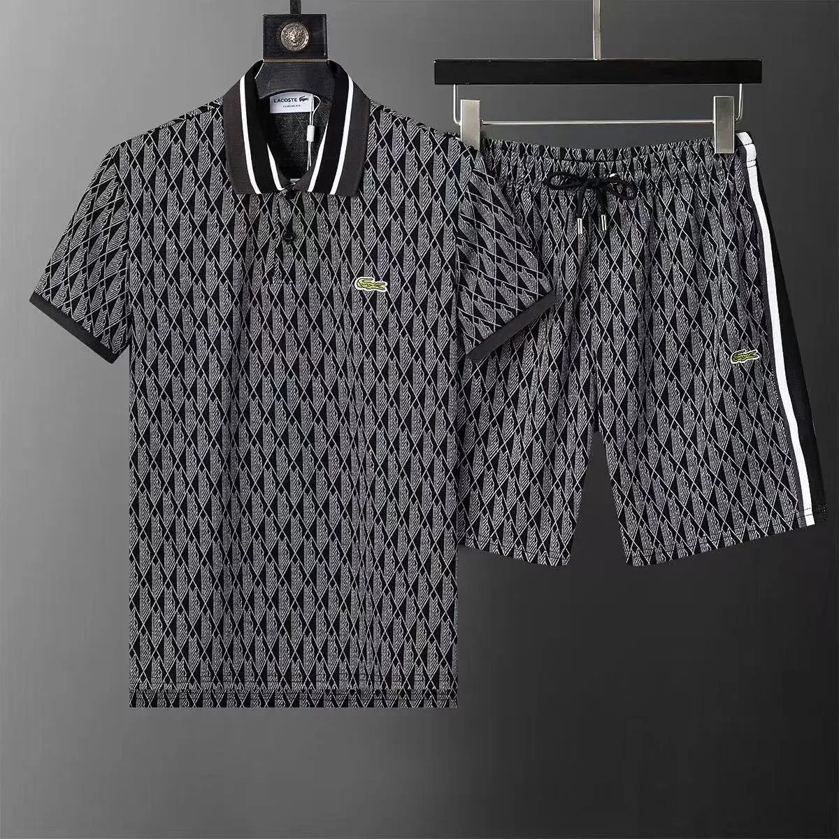Lacoste Tracksuits Geometric-pattern zip track jacket and trousers set — 16