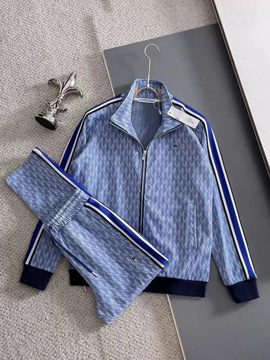 Lacoste Tracksuits Geometric-pattern zip track jacket and trousers set — R1-Sky Blue