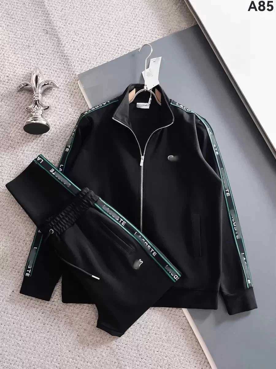 Lacoste Tracksuits Geometric-pattern zip track jacket and trousers set — A85 black