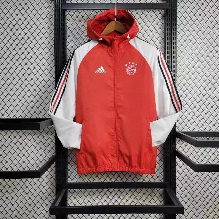 Adidas Jackets Football Club Windbreaker Jacket — Bayern Red and White