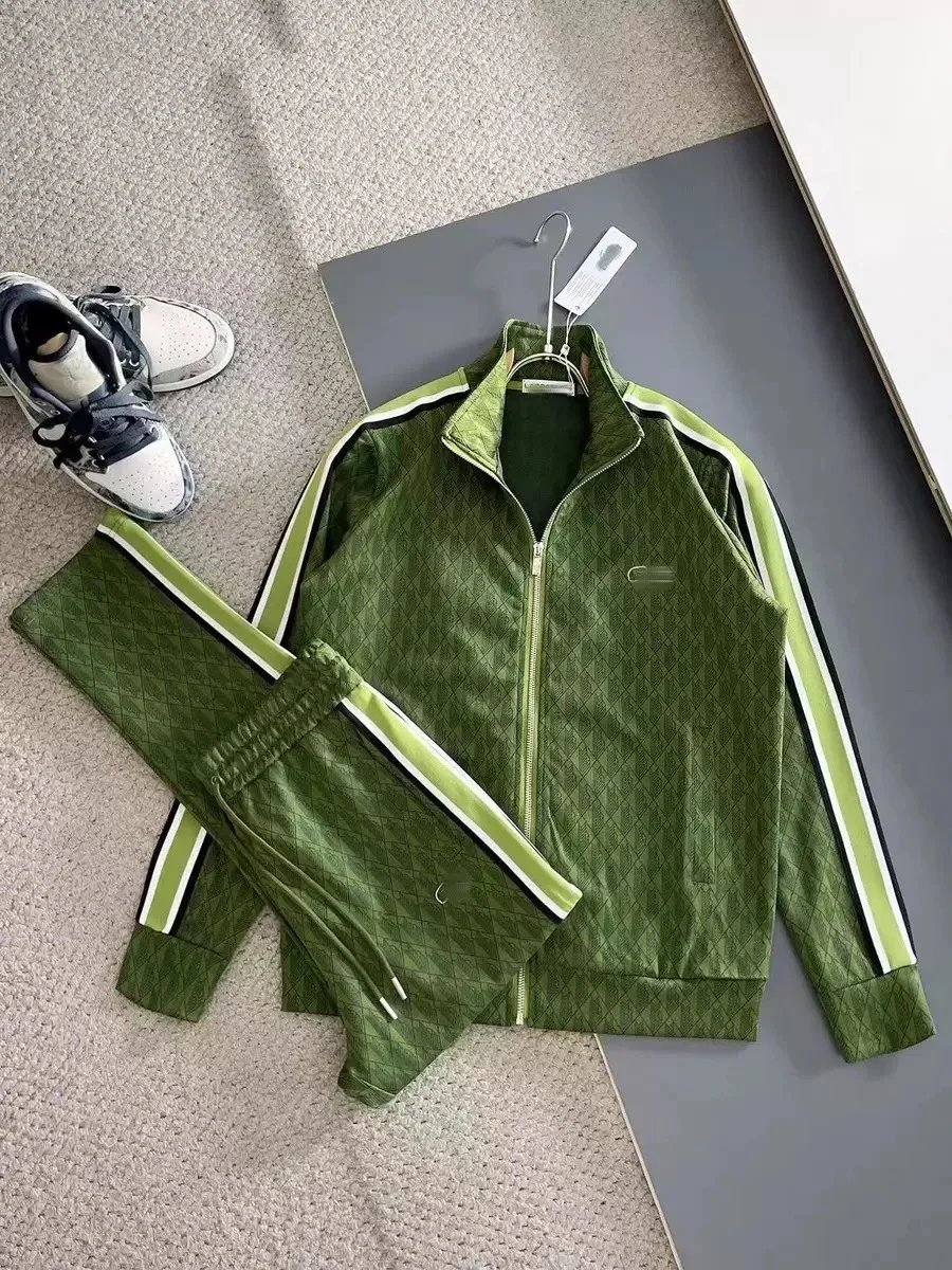 Lacoste Tracksuits Geometric-pattern zip track jacket and trousers set — R1-Grass Green