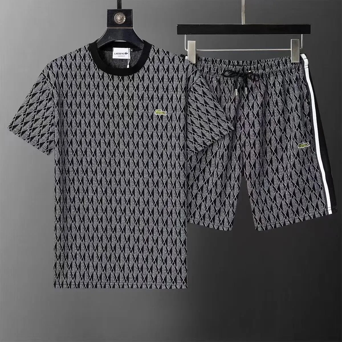 Lacoste Tracksuits Geometric-pattern zip track jacket and trousers set — 21