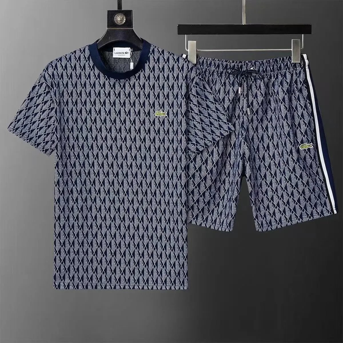 Lacoste Tracksuits Geometric-pattern zip track jacket and trousers set — 22
