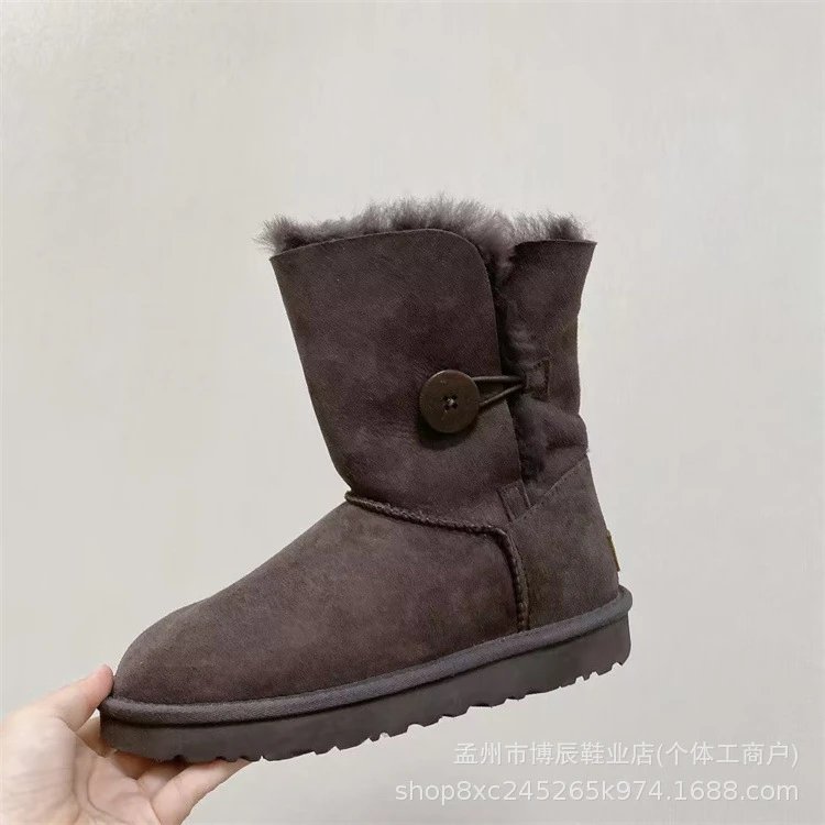 Unbranded Boots Faux Suede Shearling-Lined Snow — 5803 Middle wooden buckle in smart color