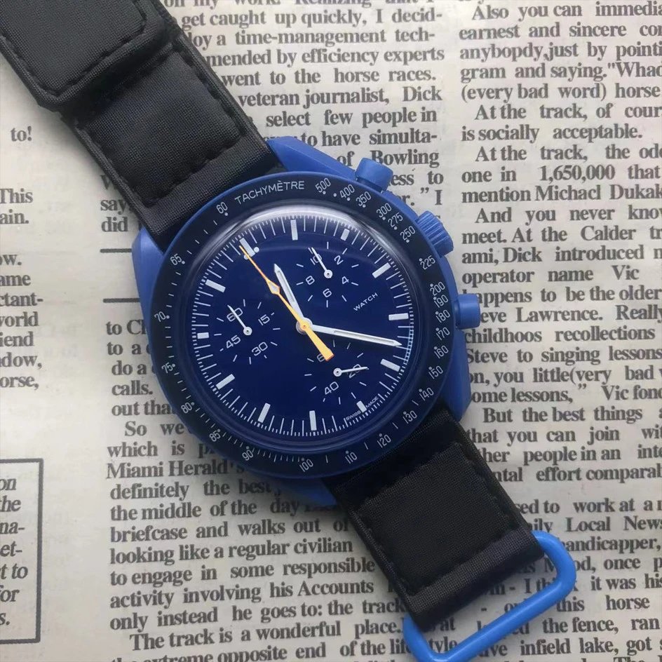 Omega MoonSwatch Mission on Earthphase and Earth chronograph watches — Golden Needle Neptune