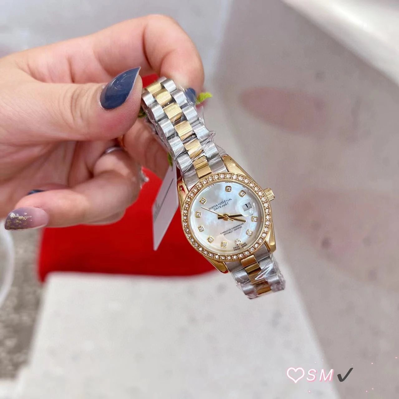 Rolex Watches Datejust crystal-bezel two-tone bracelet watch image 3