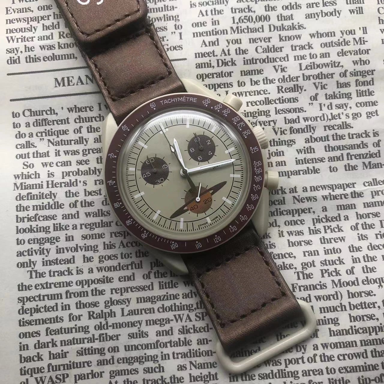 Omega MoonSwatch Mission on Earthphase and Earth chronograph watches — Saturn