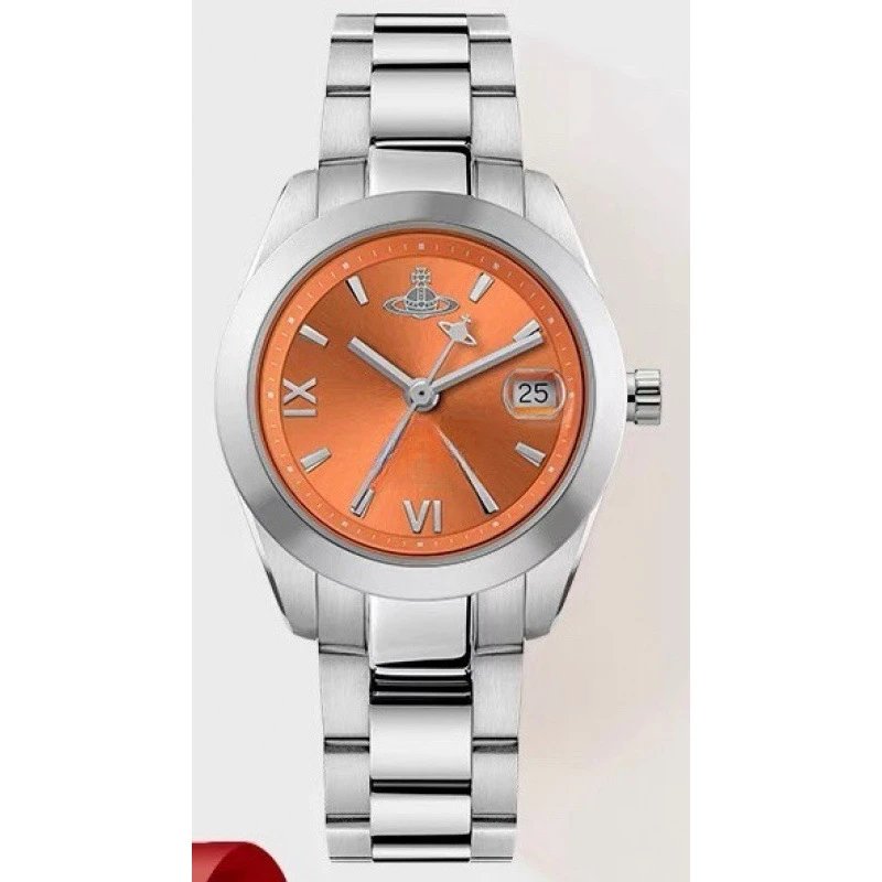 Vivienne Westwood Watches Quartz watch with orb-logo dial, date window and metal link bracelet — Orange