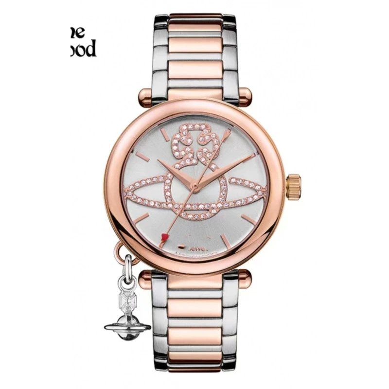 Vivienne Westwood Watches Quartz watch with orb-logo dial, date window and metal link bracelet — 006 Rose Gold