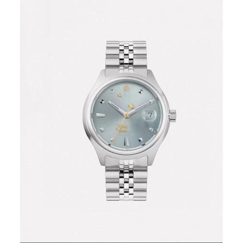Vivienne Westwood Watches Quartz watch with orb-logo dial, date window and metal link bracelet — 29mm light blue