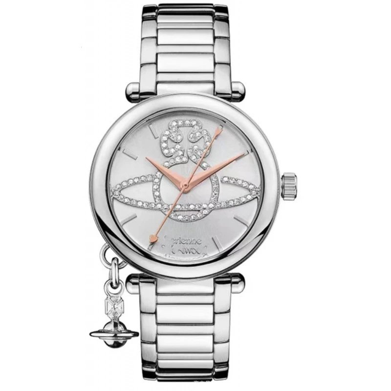 Vivienne Westwood Watches Quartz watch with orb-logo dial, date window and metal link bracelet — 006 White flour