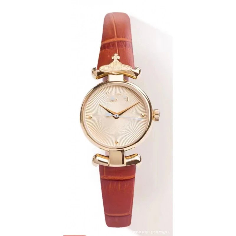 Vivienne Westwood Watches Quartz watch with orb-logo dial, date window and metal link bracelet — Red ribbon