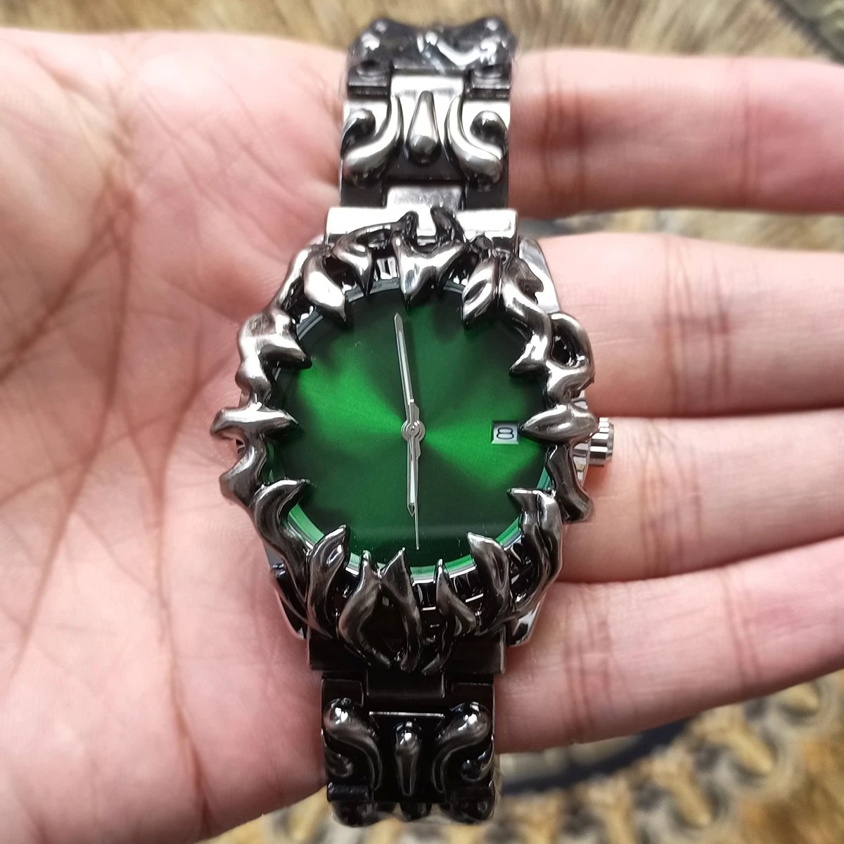 Unbranded Watches Flame-Bezel Link Bracelet Watch with Date Window image 3