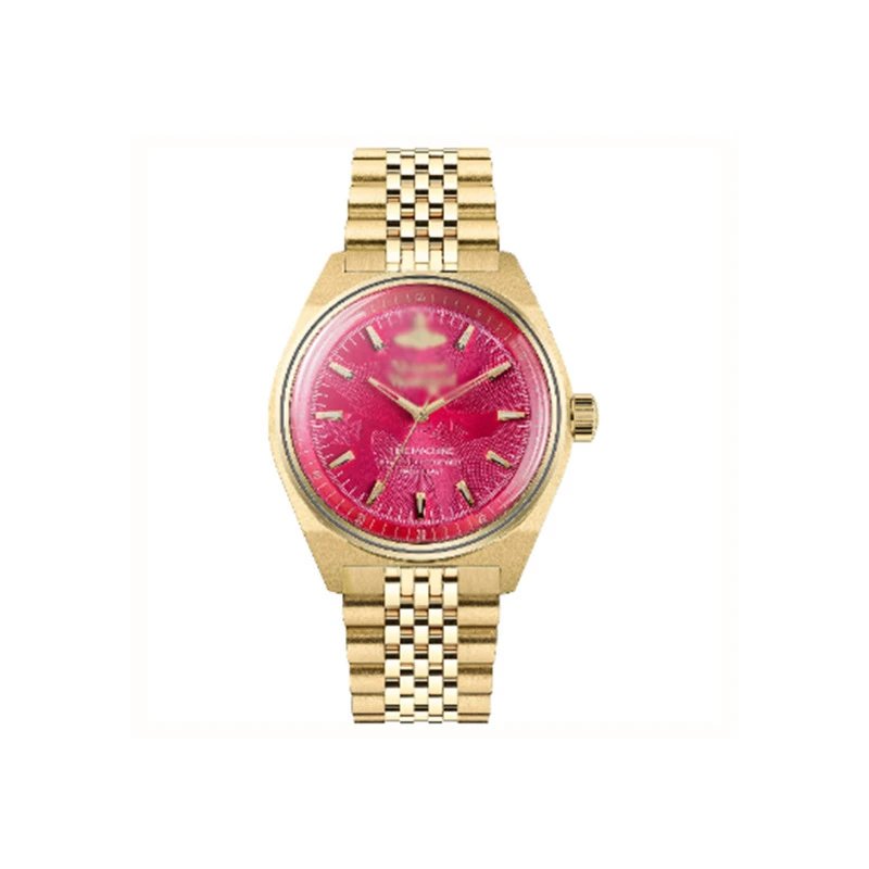 Vivienne Westwood Watches Quartz watch with orb-logo dial, date window and metal link bracelet — Dragon fruit 39 mm
