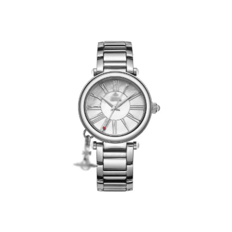 Vivienne Westwood Watches Quartz watch with orb-logo dial, date window and metal link bracelet — White fritillary bulb