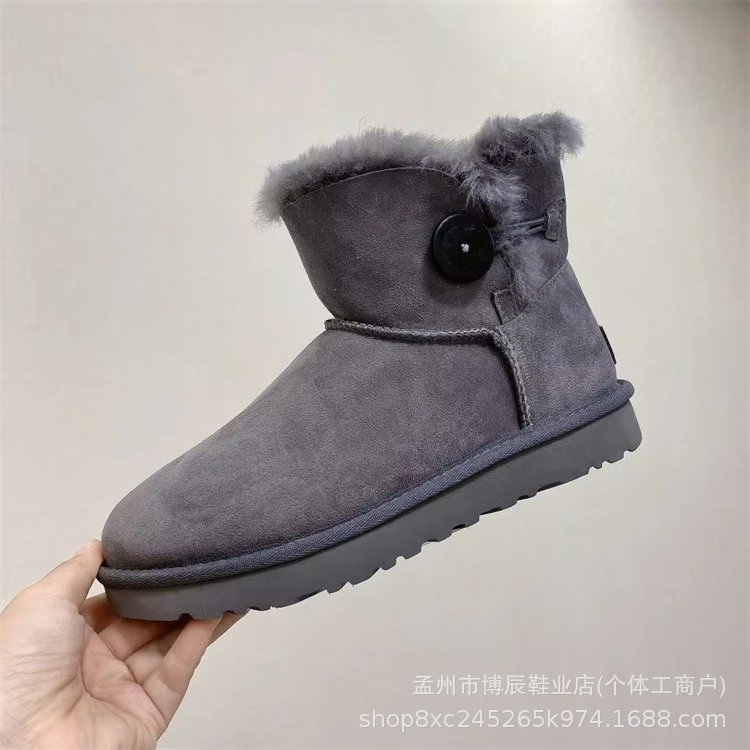 Unbranded Boots Faux Suede Shearling-Lined Snow — 3352 short wooden buckle gray