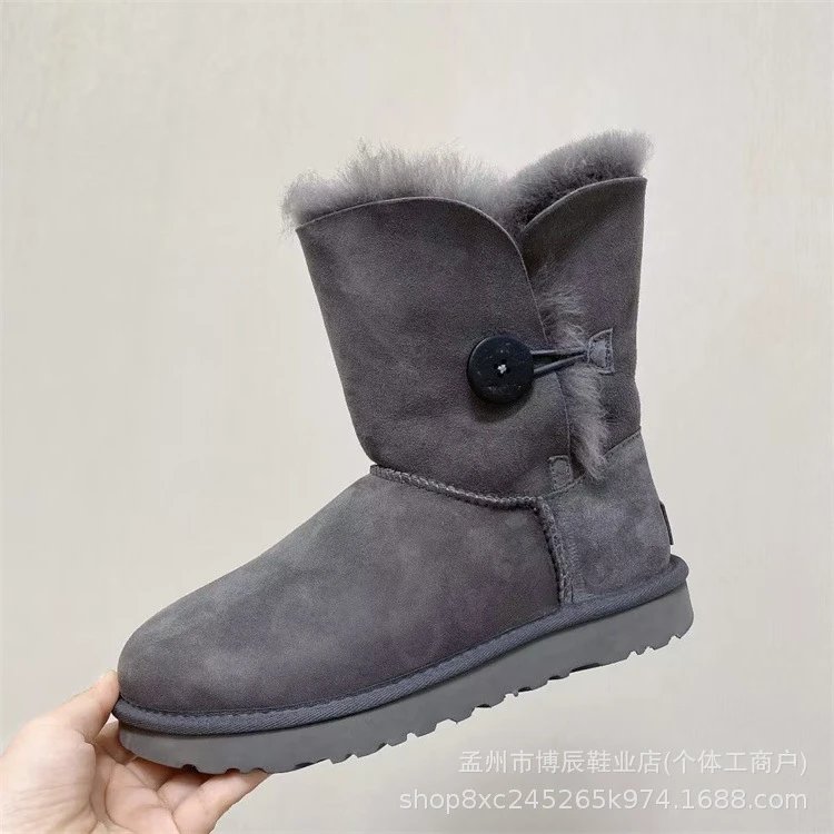 Unbranded Boots Faux Suede Shearling-Lined Snow — 5803 medium wood buckle gray
