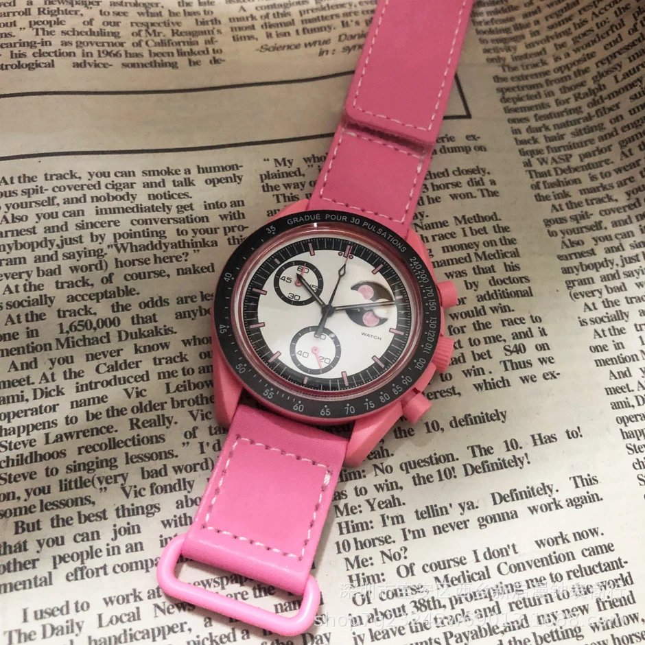 Omega MoonSwatch Mission on Earthphase and Earth chronograph watches — Pink