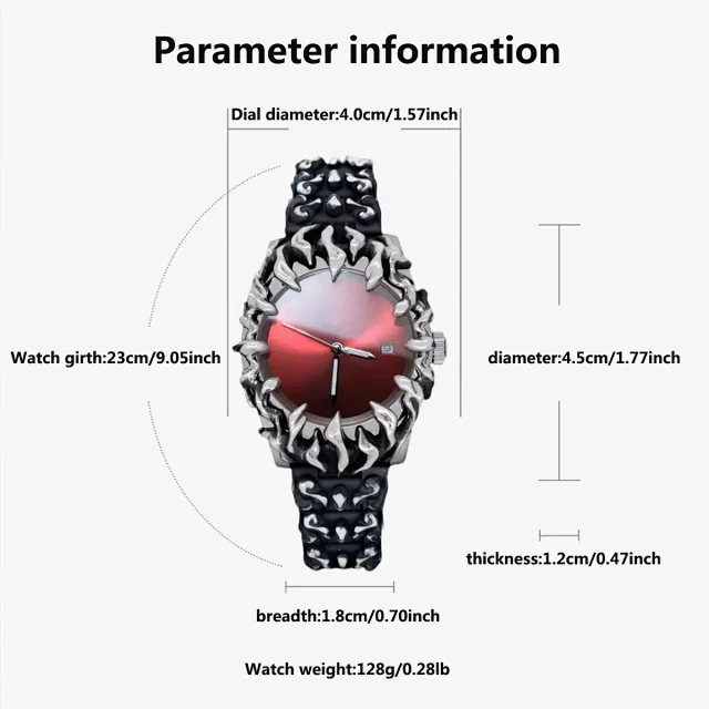 Unbranded Watches Flame-Bezel Link Bracelet Watch with Date Window product detail image 4