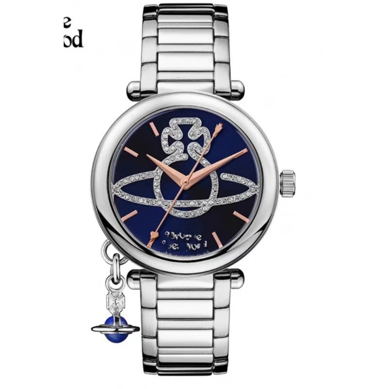 Vivienne Westwood Watches Quartz watch with orb-logo dial, date window and metal link bracelet — 006 Deep Blue Surface