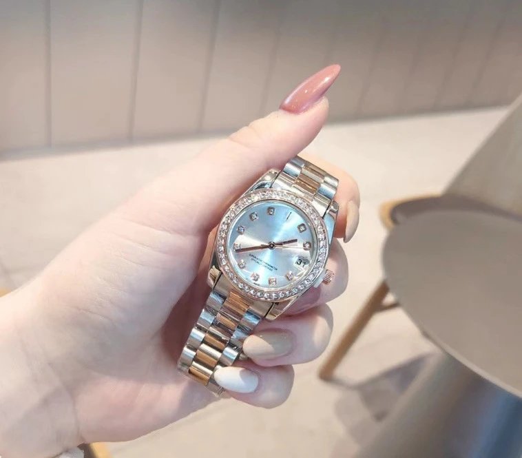 Rolex Watches Datejust crystal-bezel two-tone bracelet watch — Drill ring with rose-white surface