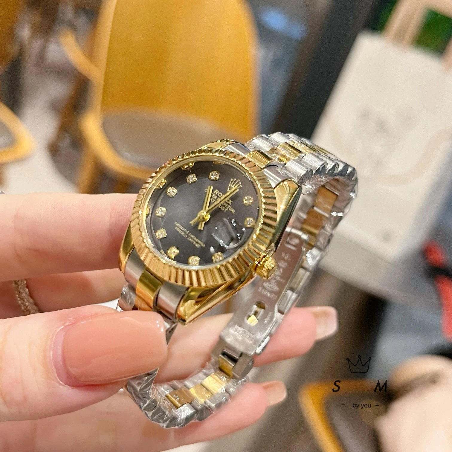 Rolex Watches Datejust crystal-bezel two-tone bracelet watch — Gold and black dial