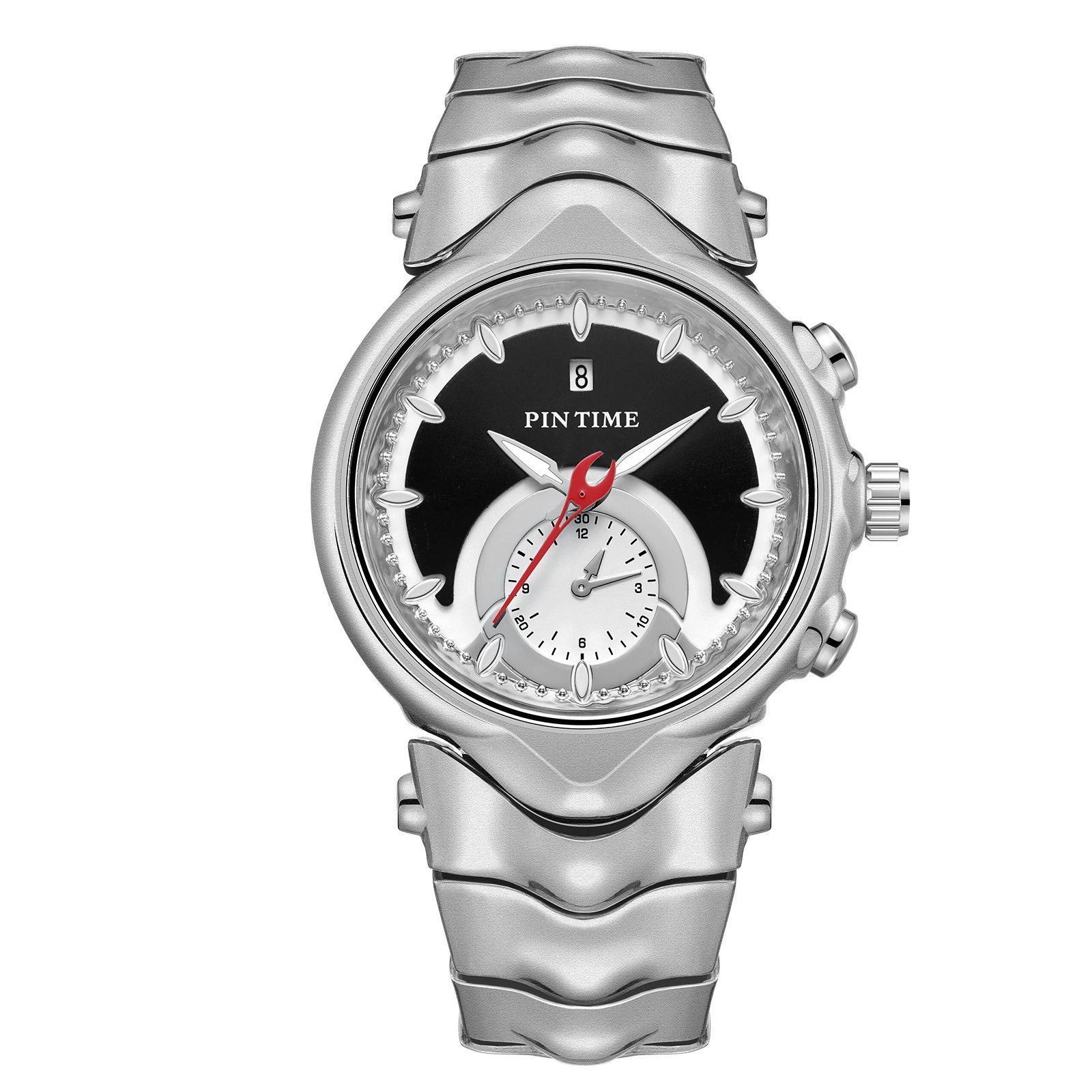 PIN TIME Watches Alien-themed multi-dial bracelet watch — Silver Shell Black [Frosted】