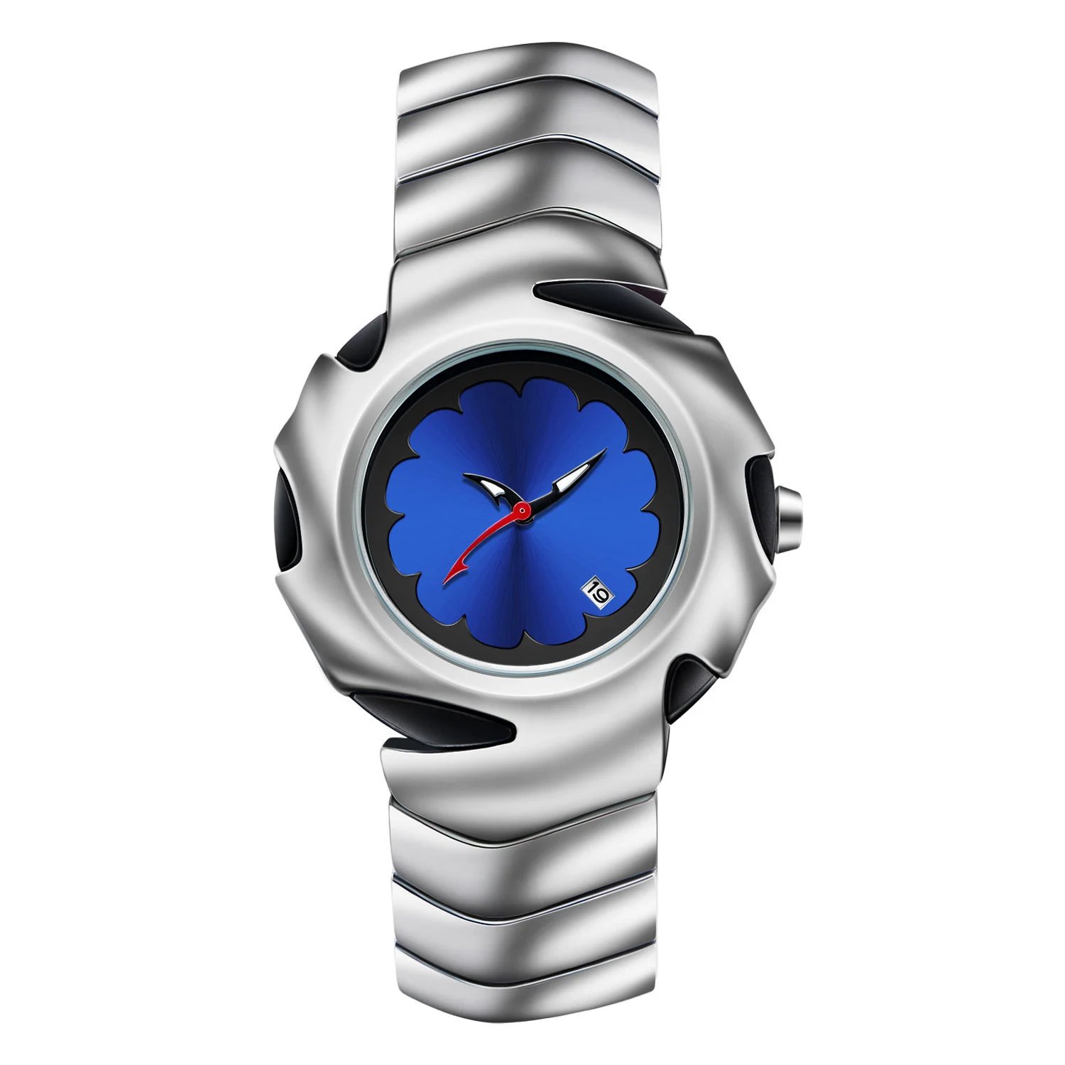 Unbranded Watches Analog watch with scalloped flower dial, date window and sculptural metal bracelet image 5