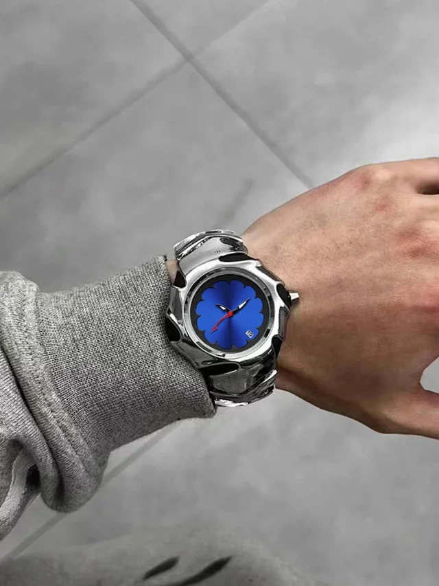 Unbranded Watches Analog watch with scalloped flower dial, date window and sculptural metal bracelet product detail image 1