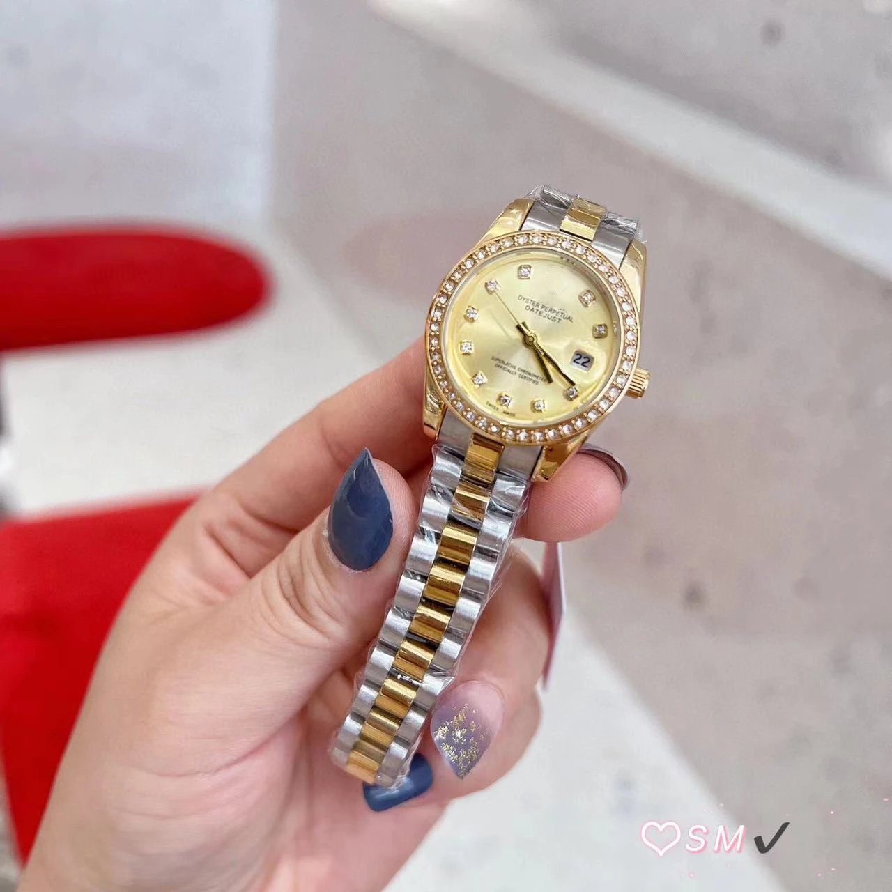 Rolex Watches Datejust crystal-bezel two-tone bracelet watch — Gold surface between the rings