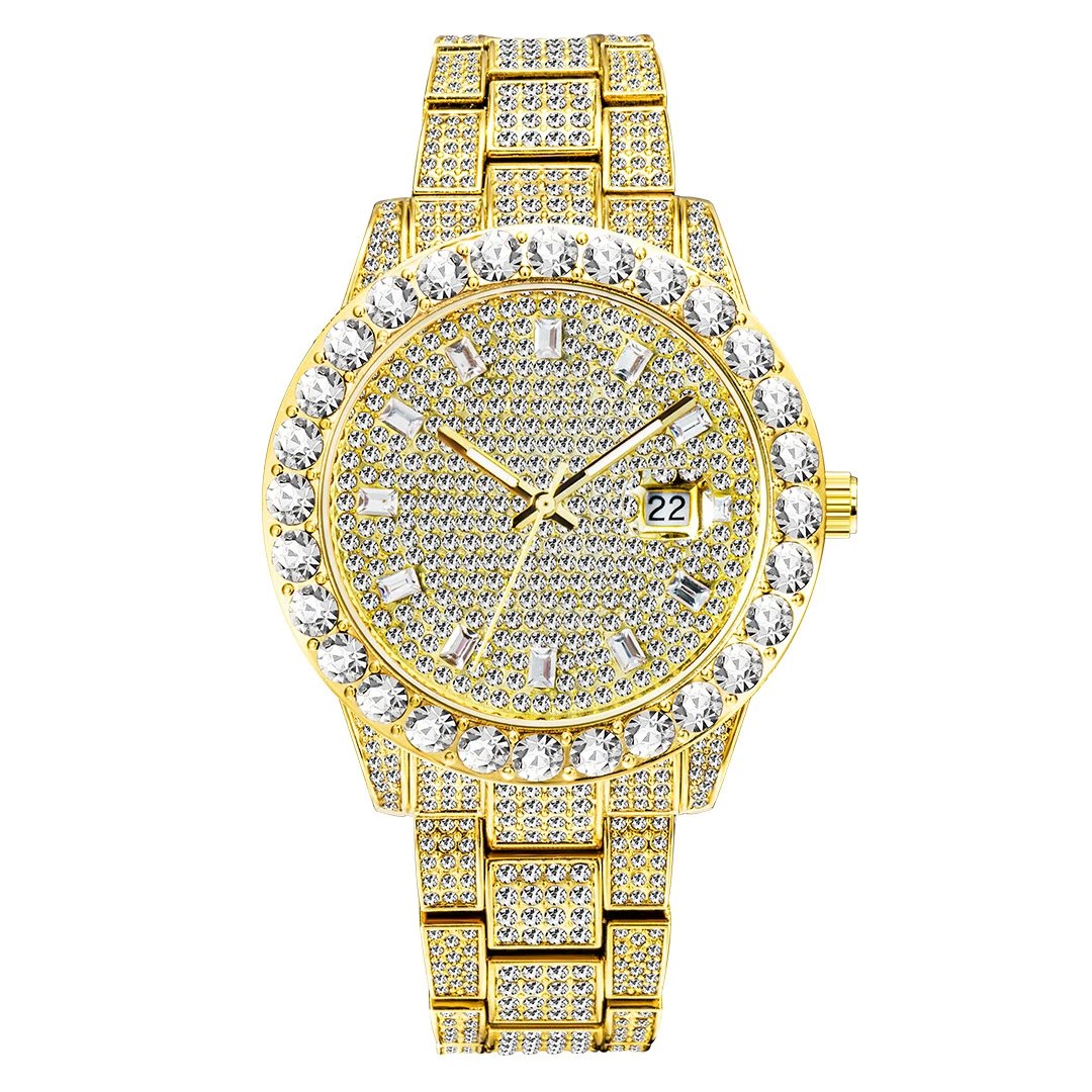 Missfox Watches Crystal-Embellished Quartz Watch with Date Display — Golden