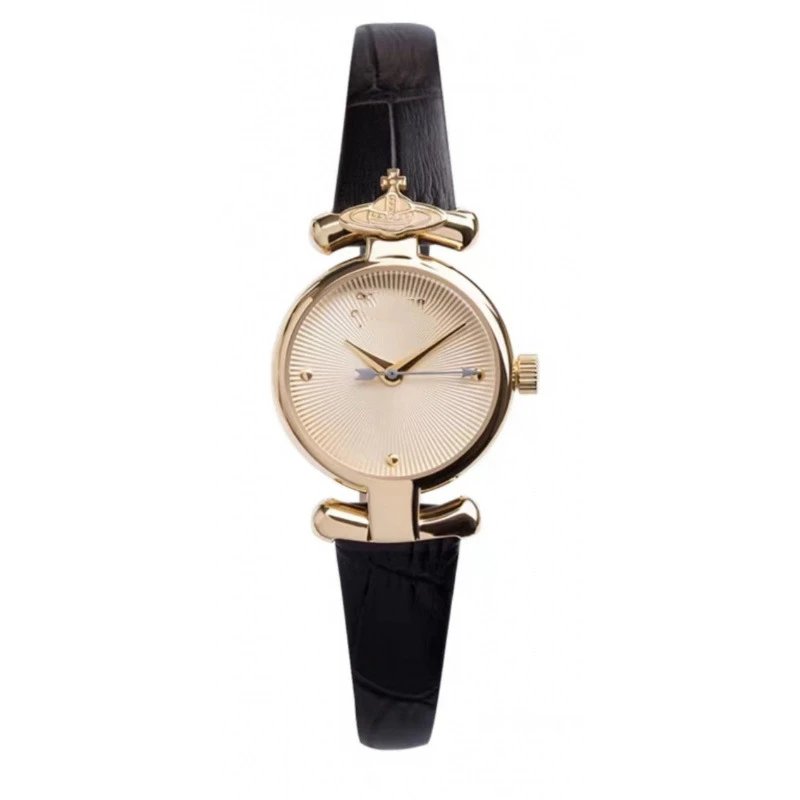 Vivienne Westwood Watches Quartz watch with orb-logo dial, date window and metal link bracelet — Black belt