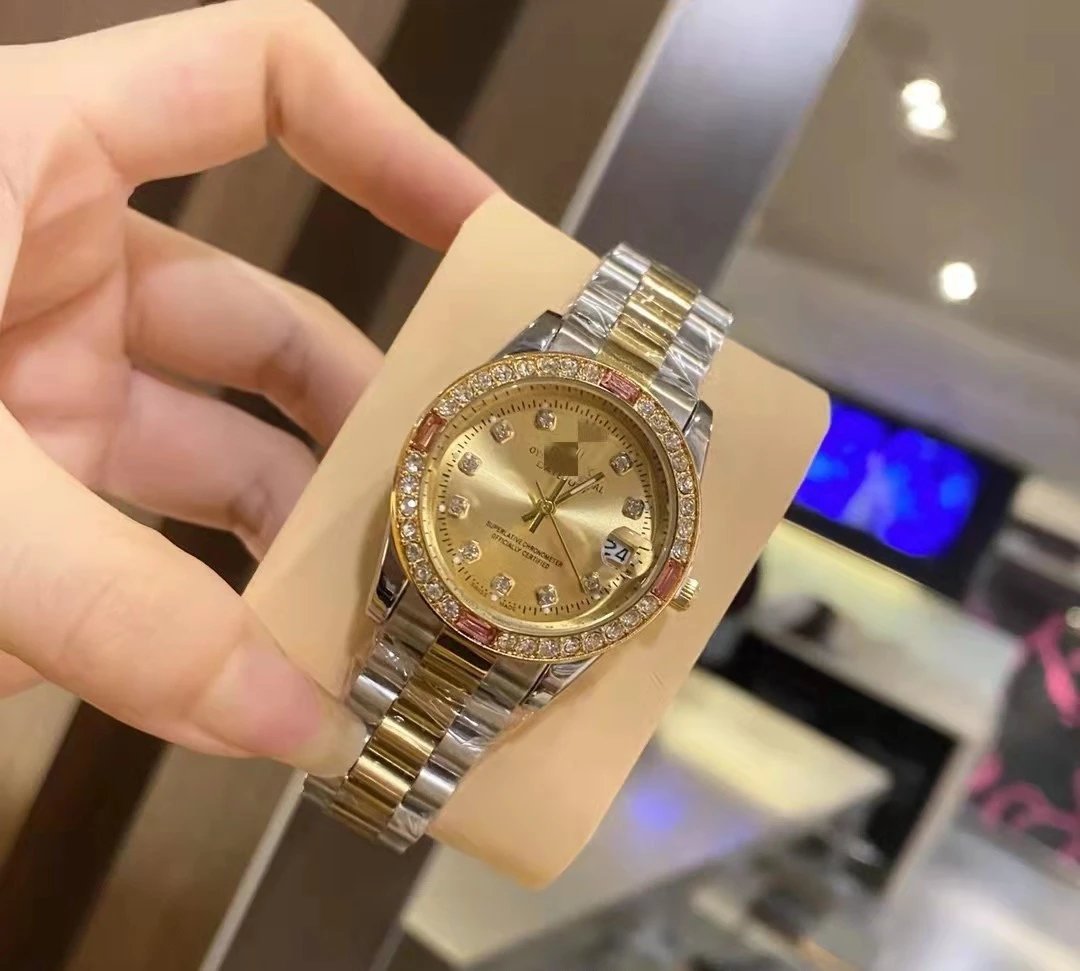 Rolex Watches Datejust crystal-bezel two-tone bracelet watch — Between gold shell gold face(4 Spot drilling)