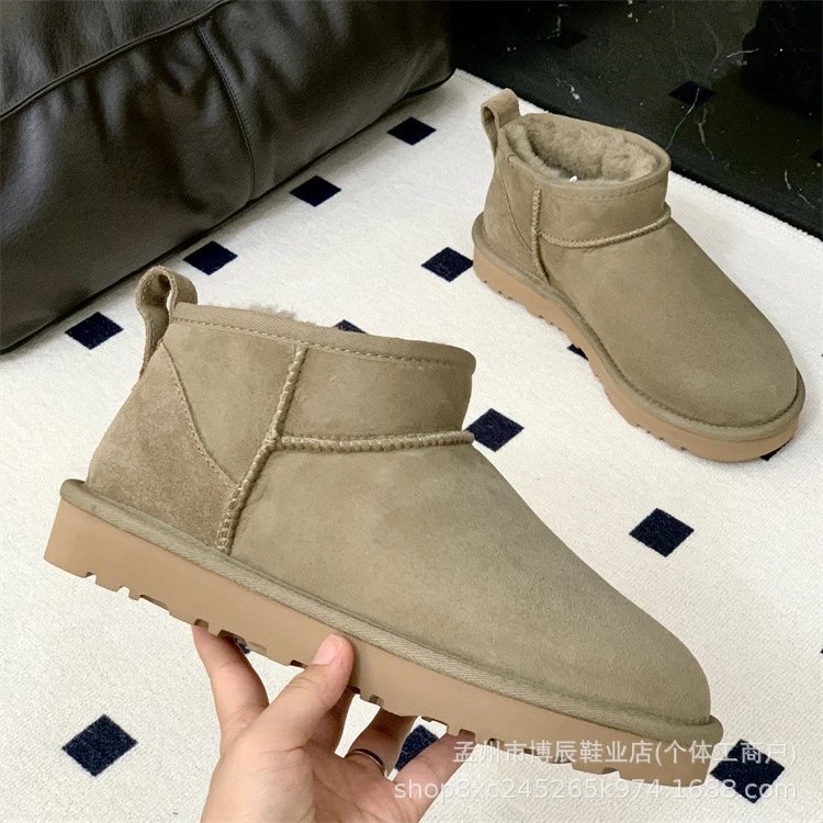 Unbranded Boots Faux Suede Shearling-Lined Snow — mini antelope brown