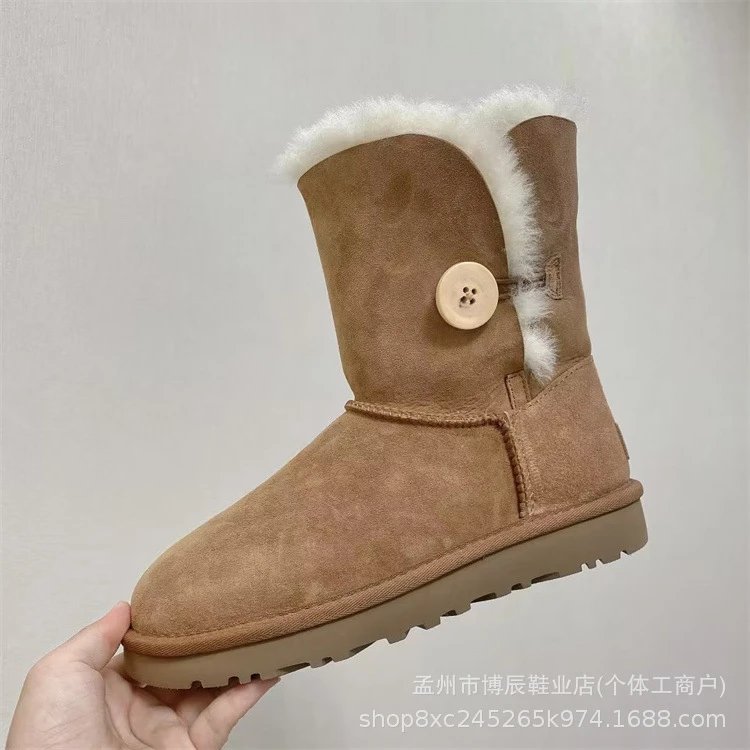 Unbranded Boots Faux Suede Shearling-Lined Snow — 5803 Middle Wooden Buckle Maroon