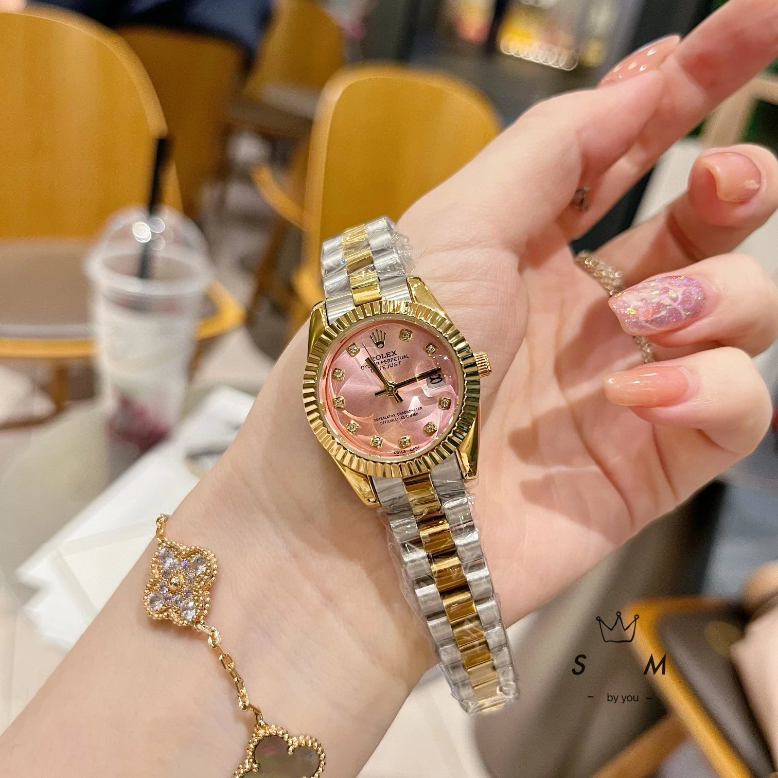 Rolex Watches Datejust crystal-bezel two-tone bracelet watch — Pale gold and rosy cheeks