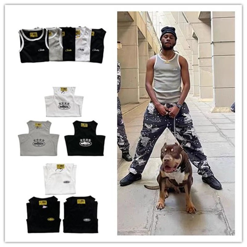 H14-corteiz Heavyweight American Style Embroidered Ribbed Knit Tank Top Slim Fit Workout Gym Top Trendy Alcatraz WhatsApp+86 15359910937