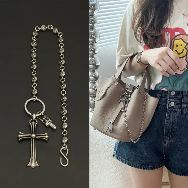 Silver Pearl Cross Chain Bag Strap Accessory - 3